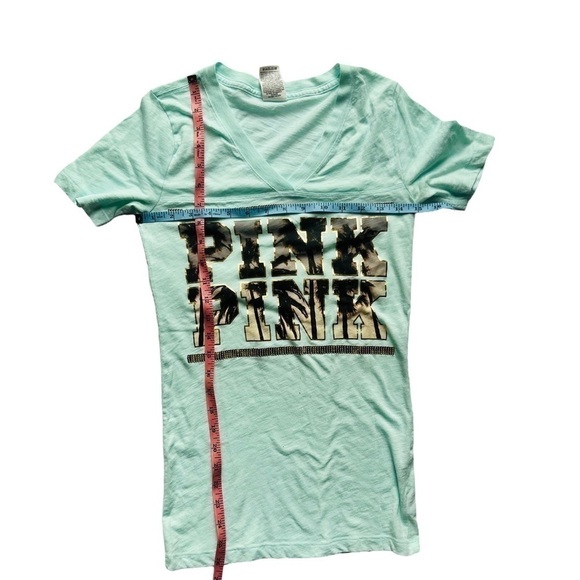 Pink Victoria’s Secret mint green graphic gold sequin v-neck tee shirt size XS - Picture 6 of 9
